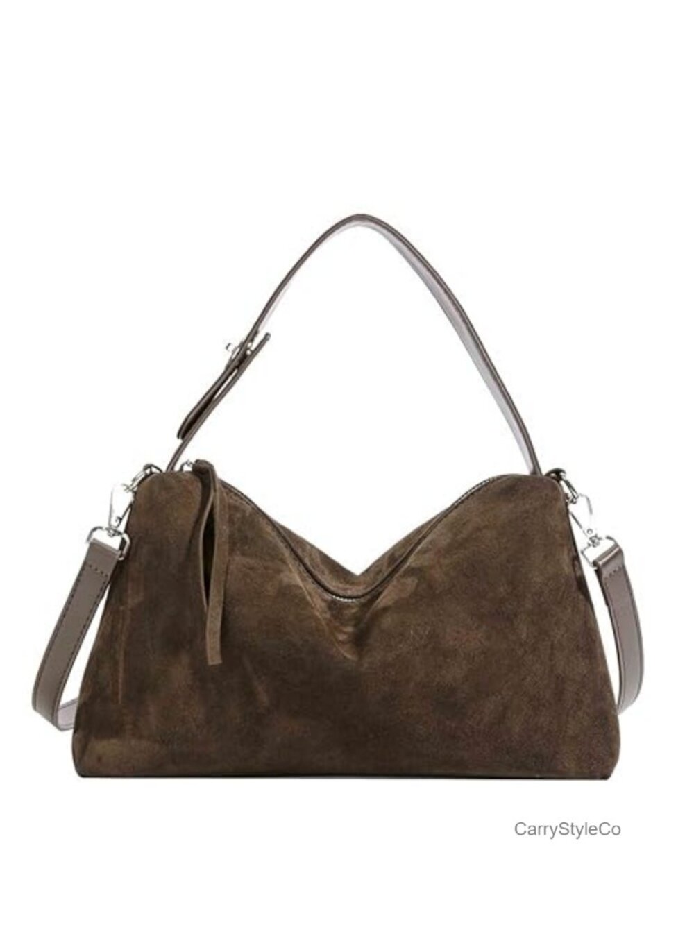 Genuine Suede Leather Slouchy Tote Crossbody Bag Handbag Purse